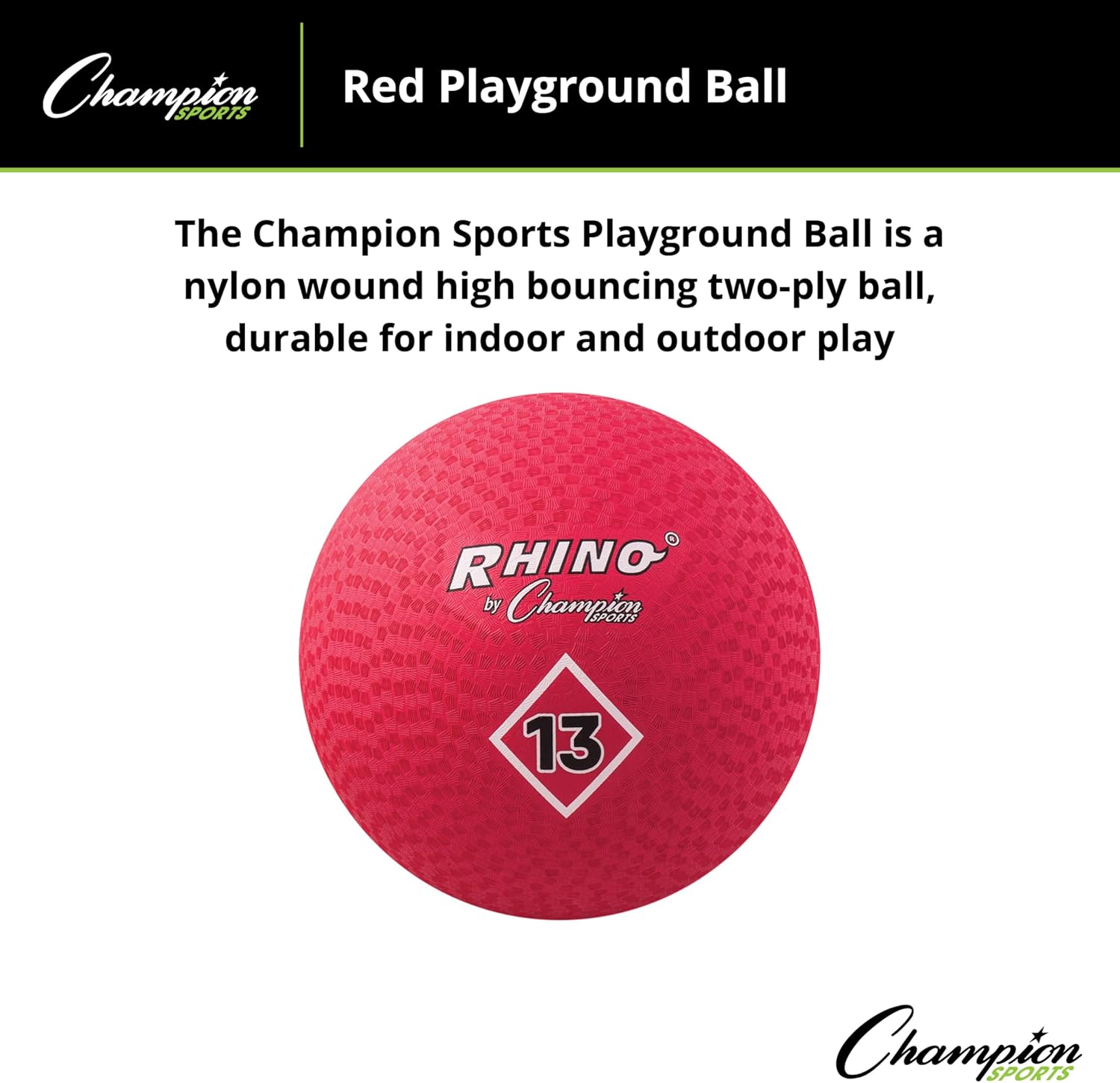 Champion Sports Playground Ball – High-Bounce 2-Ply Construction, Durable Red Ball for Throwing, Catching & Kicking - Multiple Sizes (5", 6", 7", 10", 13", 16")