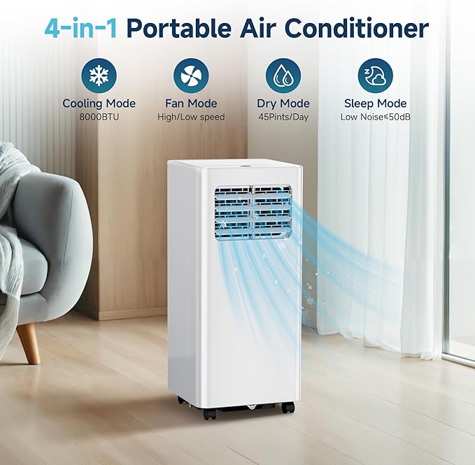 Portable Air Conditioners,10,000 BTU Portable AC Units for Rooms with Remote Control,Cools450 Sq.Ft, Dehumidifier,Fan,With LED Display, Window Mounting Kit,Suitable for Bedroom,Office,Living Room