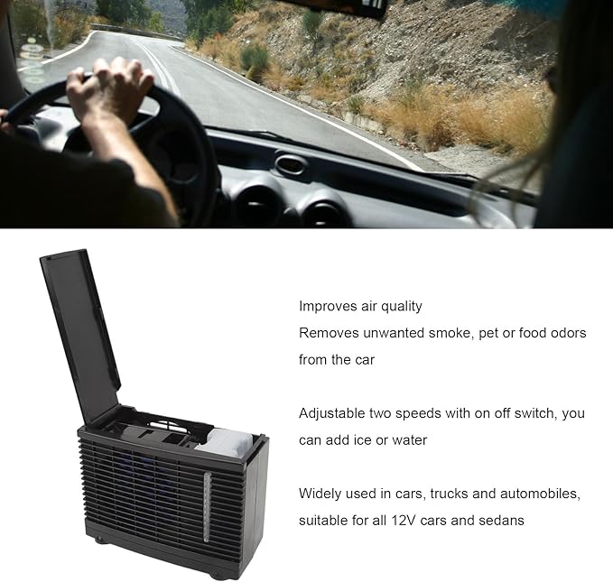 Portable Air Conditioners, DC12V Mini Air Conditioner and Small Evaporative Air Cooler and Humidifier Fan, 2 Speed Adjustable Car Air Cooler Improve Air Quality