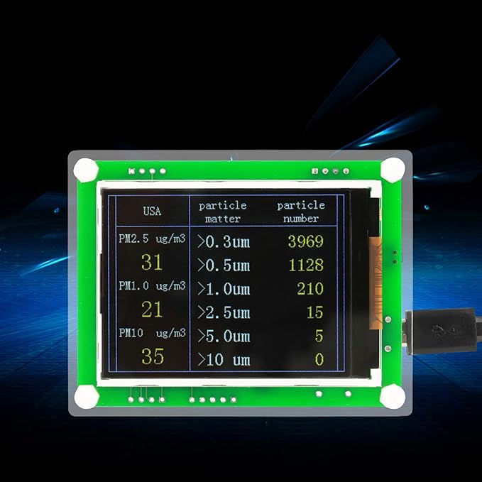 5V Air Quality Monitor, Air Pollution Detector Meter Sensor Tester with 2.8" TFT Screen for Monitoring PM2.5 Temperature Humidity and Air Particulates for Indoor/Outdoor