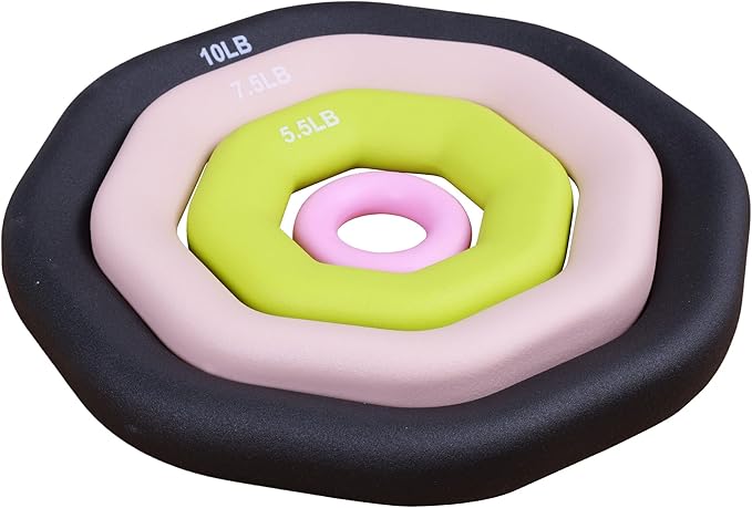 Leikefitness Weight Ring 2-in-1 Kettlebell & Dumbbell, cast Iron+PVC Coating, Yoga Exercise, Aerobics, Core Training, 4 in a Set (0.33LB + 5.5LB + 7.5LB + 10LB)-FlexoryFit