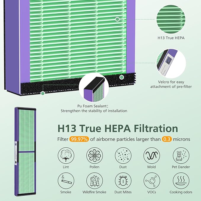 isinlive 2 Pack FLT5000 HEPA Filter C Replacement with Pet Pure Treatment, and 8 Pack Activated Carbon Pre-Filters for Ger Guardian Air Purifier FLT5111 AC5000 AC5000E AC5250PT AC5350B AC5350BCA