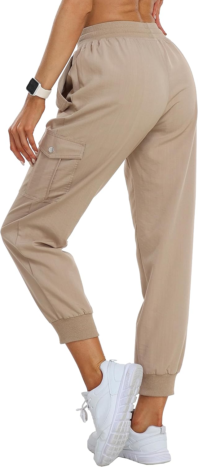 MoFiz Women's Outdoor Cargo Pants Lightweight Joggers Elastic Waist Athletic Hiking Sweatpants Casual Travel Pant with Pocket