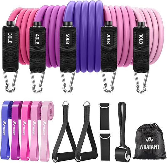 WHATAFIT Resistance Bands, Exercise Bands，Resistance Bands for Working Out, Work Out Bands with Handles for Men and Women Fitness, Strength Training Home Gym Equipment-FlexoryFit