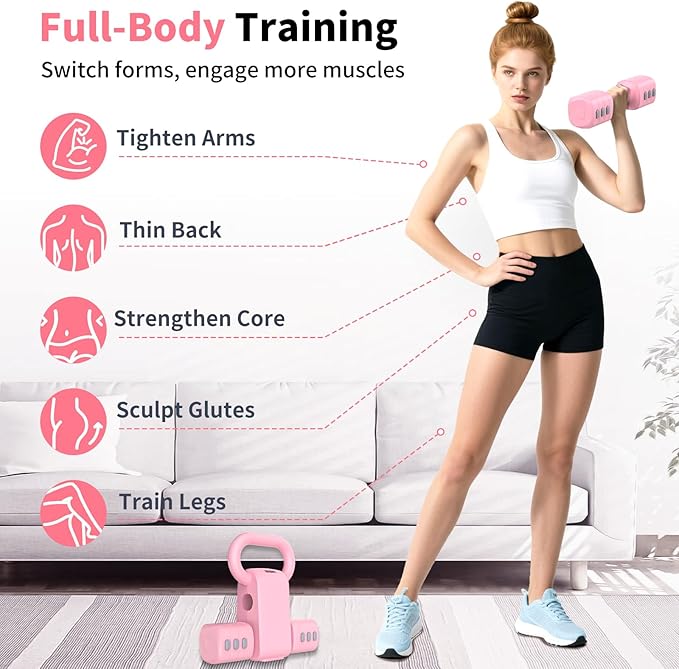 2-in-1 Adjustable Dumbbells Set, 4 Levels Weight Dumbbells Set for Women Men, Each 2.2/3.3/4.4/5.5lb Hand Weights with Kettlebell Form for Home Gym Exercise Training-FlexoryFit