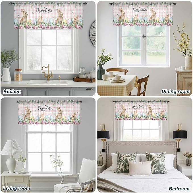 Easter Sheer Valances for Windows 60"x18", Light Filtering Kitchen Curtains - Image 5