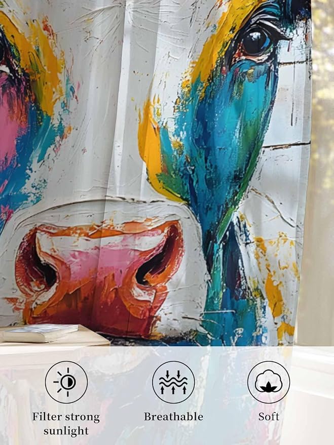 Sheer Curtains 72 Inches Long, Farmhouse Oil Painting Semi Sheer Curtains Light - Image 6