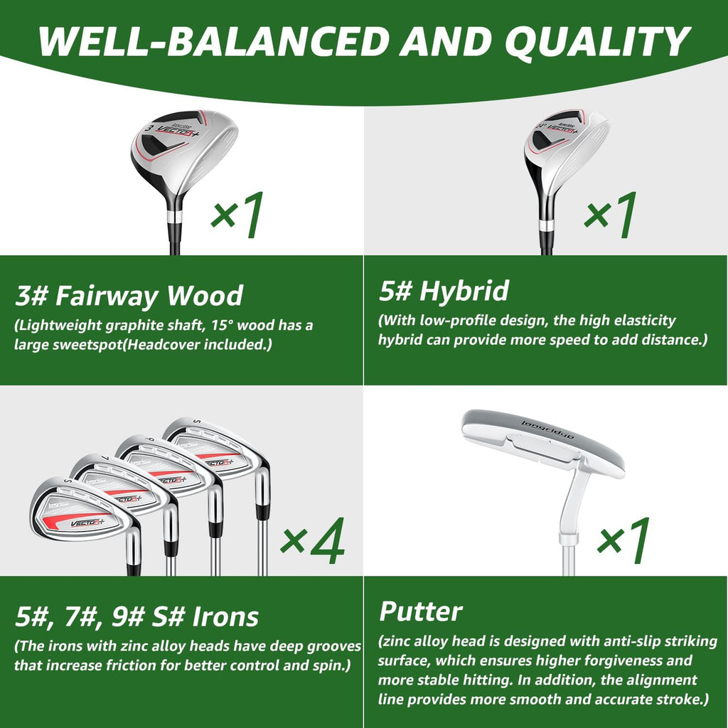 8 Pieces Complete Golf Club Set – Full Set with Bag, Fairway Wood, Hybrid, Irons, Putter – Lightweight, Beginner Friendly, Premium Quality, Distance & Accuracy, Easy to Use for Men & Women