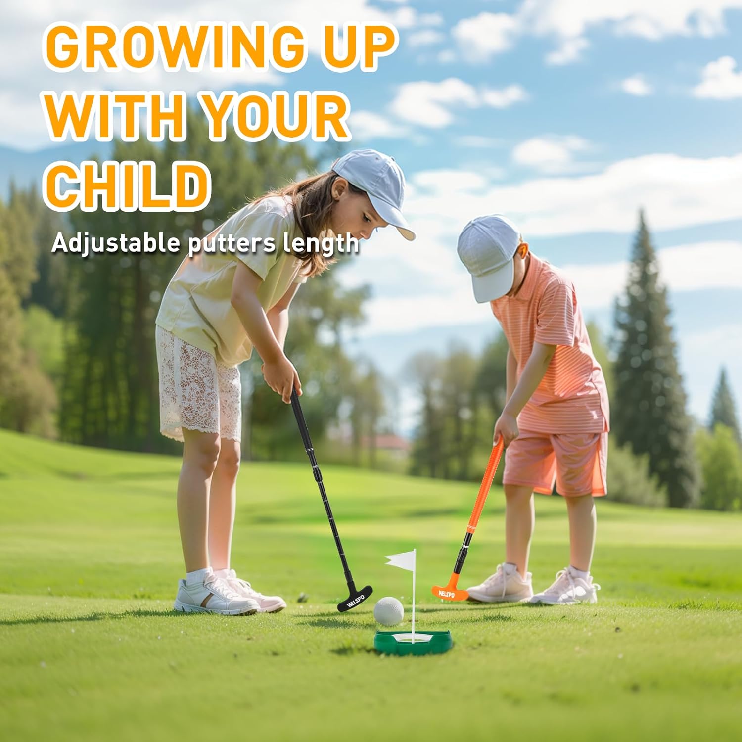 WELSPO Golf Putters for Men and Women Two-Way Kids Putter Mini Golf Putter with 2 Golf Putters, 4 Golf Balls for Right or Left Handed, Adjustable Length Golf Putter for Children, Teenagers and Adults