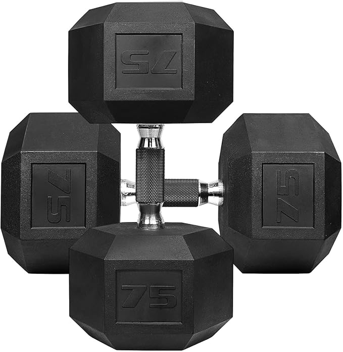 WF Athletic Supply Rubber Encased Hex Dumbbells with Rubber Grip Contoured Handle for Muscle Toning, Strength Building & Full Body Workout-FlexoryFit