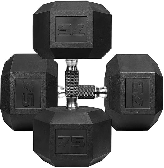 WF Athletic Supply Rubber Encased Hex Dumbbells with Rubber Grip Contoured Handle for Muscle Toning, Strength Building & Full Body Workout-FlexoryFit