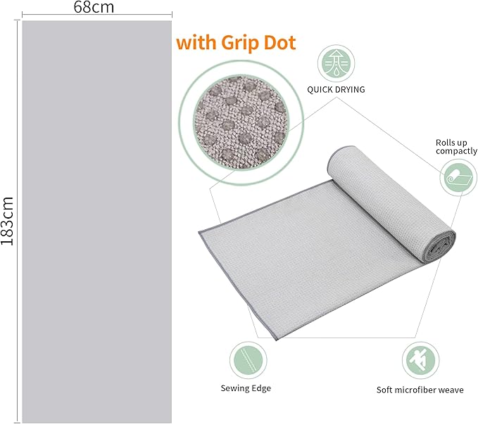 2 Pack Hot Yoga Towel with Grip Dot，Stickyfiber Yoga Mat Towels Non Slip for Hot Yoga,Absorbent Microfiber Sweat Anti-Slip Cover,Bikram,Pilates,Exercise,Fitness-FlexoryFit