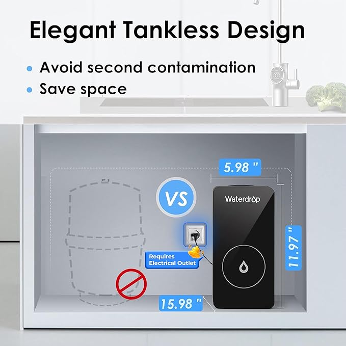 Waterdrop D6 Reverse Osmosis Water Filter, 600 GPD Under Sink Reverse Osmosis System, Reduce PFAS, 2:1 Pure to Drain, Tankless RO Water Filter System, Smart LED Faucet, Easy Installation