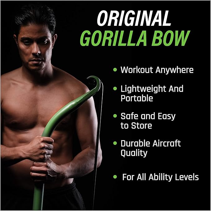 Gorilla Bow Original Portable Home Gym Resistance Bands and Bar System for Travel, Fitness, Weightlifting and Exercise Kit, Full Body Workout Equipment Set-FlexoryFit
