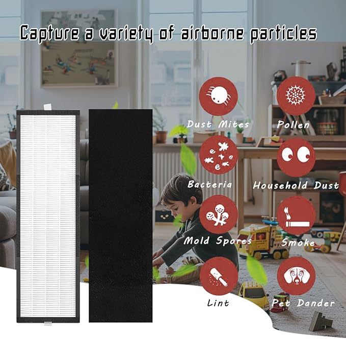 For TF60 TF60-Pure T500 Filter Replacement True HEPA Filter Carbon for Breathe Smart Tower Air Purifier (Includes 4 Hepa & 4 Carbon Filters)