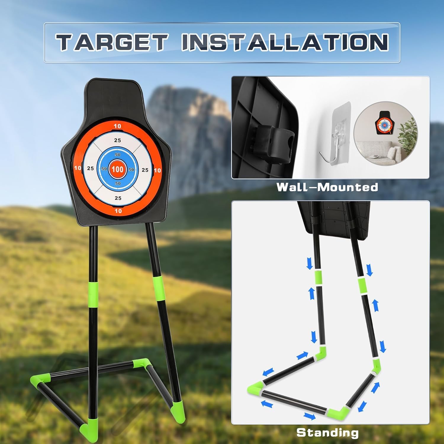 Bow and Arrow Set for Kids, 2-Pack LED Light Up Archery Set with 20 Suction Cup Arrows, Indoor and Outdoor Toy for Boys Girls Age 4-8 8-12 with Standing Target&2 Quivers, Birthday Gift 3-12 Years Old