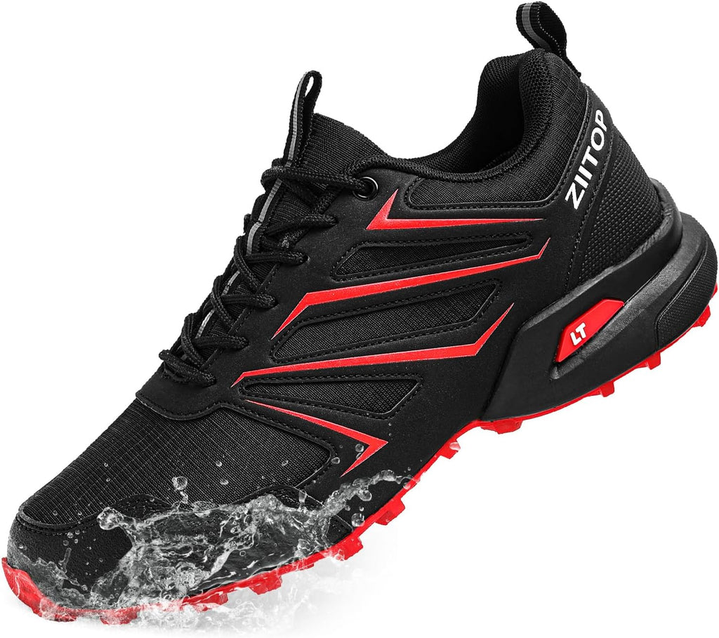 Mens Trail Running Shoes Waterproof Non-Slip Hiking Walking Sneakers for Outdoor Trailing Trekking Camping Quest Black