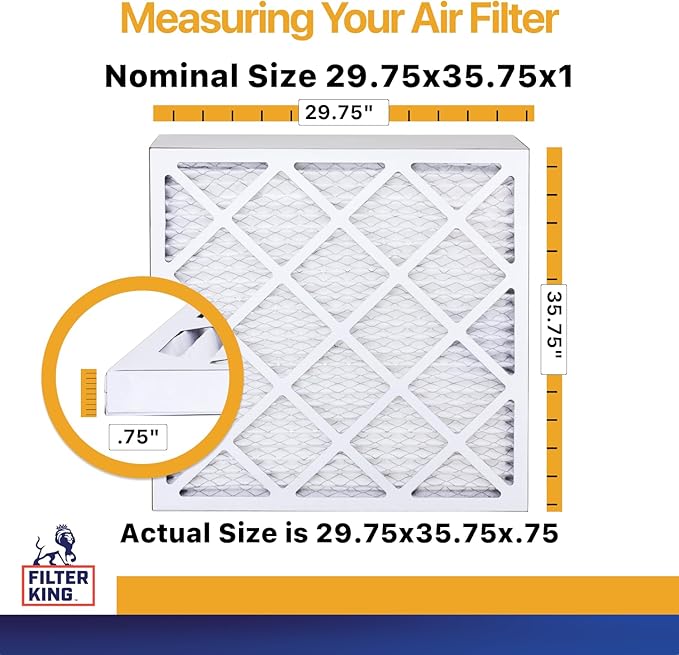 Filter King Air Filters 29.75x35.75x1 | 12 Pack | MERV 13 | HVAC Pleated AC Furnace Filters | Air Purifier | Replacement Filters for Clean, Healthy & Fresh Environment| MADE IN USA