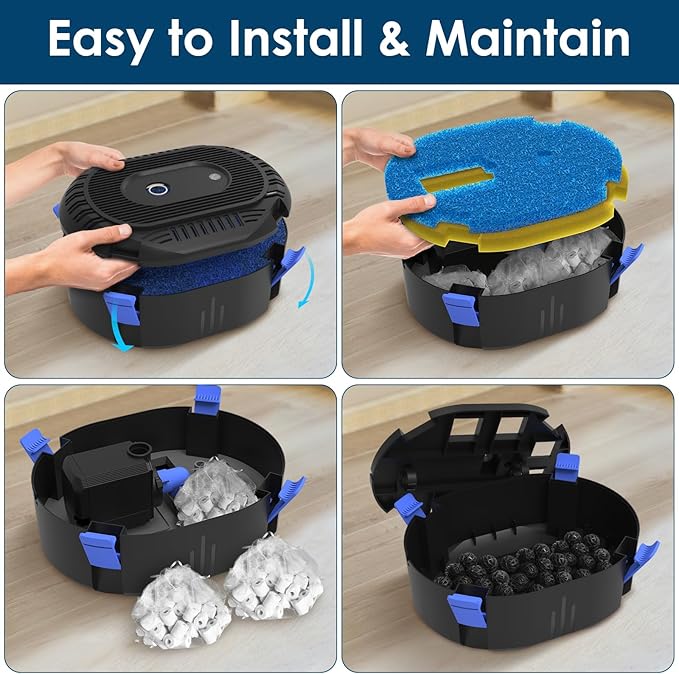 AquaMiracle All-in-One Koi Pond Filters for Outdoor Ponds 350-500 Gal, Pond Fountain Pump with 3 Spray Patterns, Fountain Kit with 550GPH Water Pump for Garden, Water Feature, Bird Baths