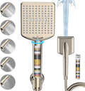Filtered Shower Head with Handheld Brushed Nickel - High Pressure 6 Modes, 120 Anti-clog Nozzles, Detachable Showerhead with Hard Water Filters, Extra Long 6ft Hose, Power Wash Mode