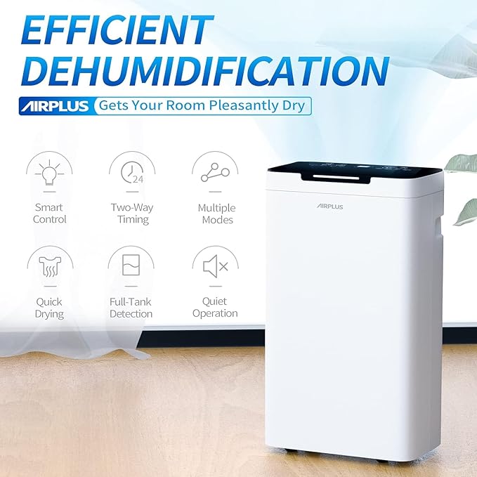 AIRPLUS 1,500 Sq. Ft Dehumidifier for Basement, 30 Pints Powerful Dehumidifier for Home, Large Rooms, Bedrooms, Sufficient Capacity Water Tank with Drain Hose (AP2011N)