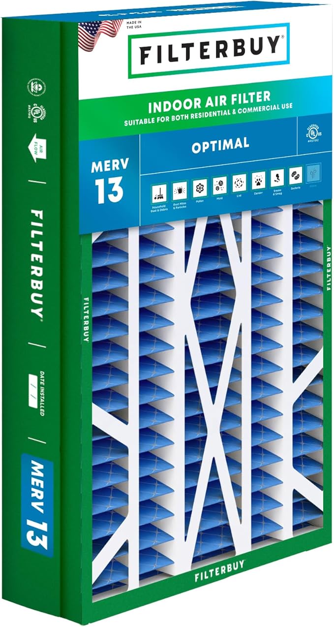 Filterbuy 14.5x27x5 Air Filter MERV 13 Optimal Defense (1-Pack), Pleated HVAC AC Furnace Air Filters for Trane, American Standard, Honeywell, and Accumulair (Actual Size: 14.06 x 26.13 x 4.97 Inches)