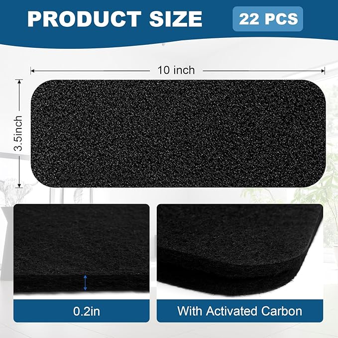 Storystore 22 Pack Ceiling Fan Filters for Blades - 3.5" x 10" Activated Coconut Carbon Filters for Fan, Self-Adhesive Filter Pads, Universal Fit Most Standard Household Fans (Black)