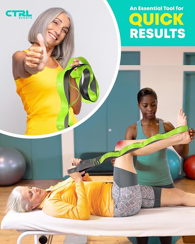 Stretching Strap with Loops - Non Elastic Stretch Band for Physical Therapy, Yoga Strap for Stretching Equipment, Stretch Bands for Exercise and Flexibility - Fascia, Hamstring & Leg Stretcher Belt-FlexoryFit