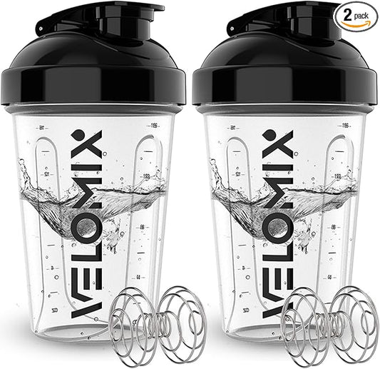 '-2 Pack- 20 oz Protein Shaker Bottles for Protein Mixes - 2x Wire Whisk, Leak Proof Shaker Cups for Protein Shakes and Pre Workout, Protein Shaker Bottle Pack, Protein Mixer Cup (Clear Prime)-FlexoryFit