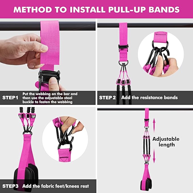 HPYGN Pull Up Assistance Bands, Heavy Duty Resistance Band for Pull Up Bar, Adjustable Weight/Size with Fabric Feet/Knee Rest, Bands for Pull Up Assist for Strength Training, Pull Up Assist Band-FlexoryFit