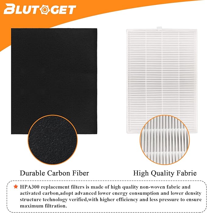 6Pack HPA300 HEPA Filter Replacement for Honeywell Air Purifiers Filter HPA300 HPA200 HPA100 Series - Replace HRF-R3 & HRF-R2 & HRF-R1&HRF-AP1 with 8 Pack Activated Carbon Pre-Filter by Blutoget