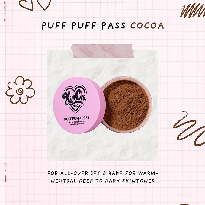 Kimchi Chic Beauty Puff Puff Pass Set and Bake Setting Powder for Makeup, Extra Fluffy Loose Face Powder Poof, Soft Natural Face Makeup for Uneven Skin Tone, 07 Cocoa-FlexoryFit