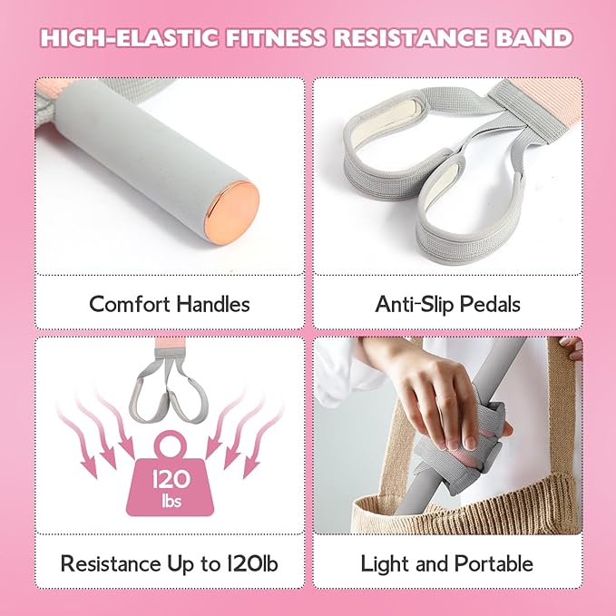 Fitness Resistance Band with Handles & Non-Slip Pedal, 150lb Fabric Exercise Bands, Yoga Starter Sets Sit Up Pull Rope for Full Body Strength Training, Stretch Band Workout Equipment-FlexoryFit