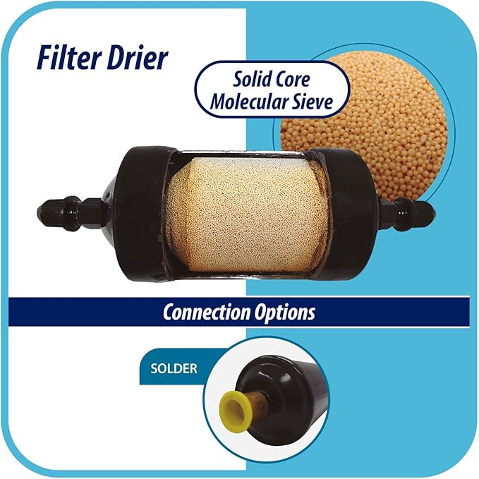 Appli Parts APFD-083S 3/8 in Liquid Line Refrigerant AC Filter Drier hvac Refrigeration 083S ODF Sweat Solder connection universal unidirectional 5-1/2 in long 2 in wide