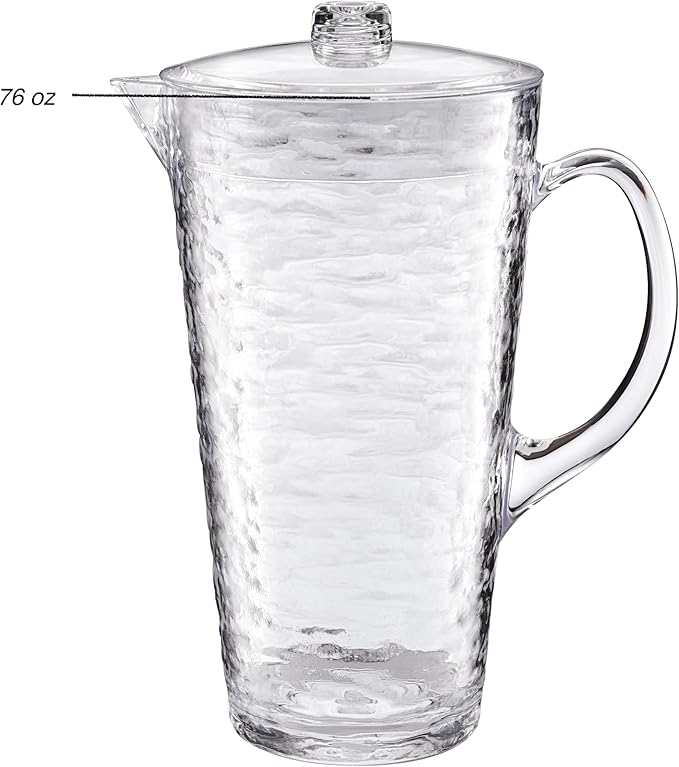 KLIFA- RIPPLE- 2.13 Quarts/76 oz, Acrylic Water Pitcher with Strong Handle, BPA-Free, Shatter-proof Jug with Lid, Plastic Pitcher for Juice, Milk, Beverage & Iced Tea,1 piece, Clear