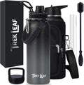 Travel Water Bottle with Carrying Bag, 3 Lids (Spout, Straw, Handle), and Bottle Brush; Leak Proof, Quality, Vacuum Insulated, Stainless Steel (Charcoal Fog, 40 oz)