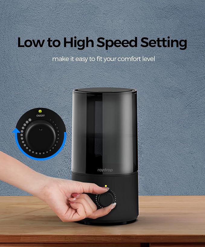 Humidifiers for Bedroom, raydrop Cool Mist Humidifiers for Babies, 1.0L Quiet Ultrasonic Humidifier, Space-Saving, Filterless, Auto Shut Off - (0.26 Gallon, US 110V)