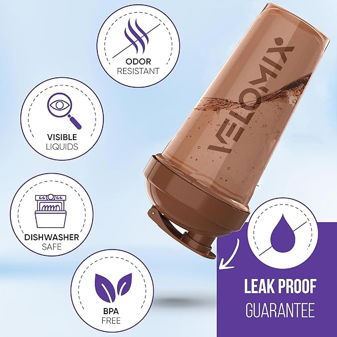 '-2 Pack- 28 oz Protein Shaker Bottles for Protein Mixes - 2x Wire Whisk | Leak Proof Shaker Cups for Protein Shakes | Protein Shaker Bottle Pack | Shakers for Protein Shakes-Brown Colors-FlexoryFit
