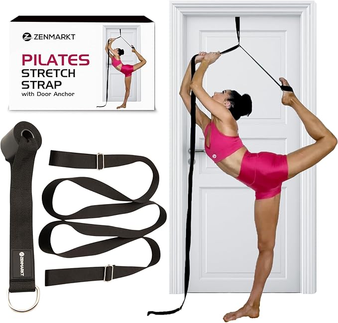 Pilates Stretching Strap with Door Anchor - Flexibility Equipment for Pilates Practitioners - Ideal for Improving Leg Flexibility, Core Stability, and Posture Alignment at Home-FlexoryFit
