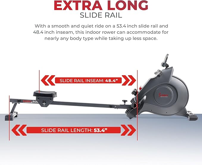 Sunny Health & Fitness Flip & Foldable Rowing Machine for Home w/Extended Slide Rail, Full-Body Workout, Low-Impact, Optional Extra Long Rail, Quiet Rail Cover, Water Motion and Free SunnyFit App-FlexoryFit
