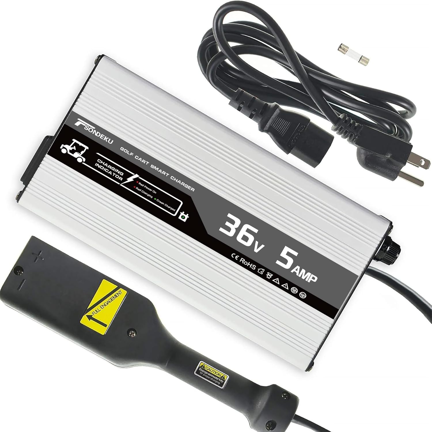 36V 5A Smart Golf Cart Battery Charger for Lead-Acid Batteries with EZGO-TXT Plug - 4-Stage Charging Technology, Fast & Safe Charging