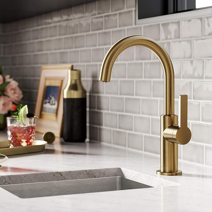 KRAUS Oletto Single Handle Kitchen Bar Faucet in Brushed Brass, KPF-2822BB
