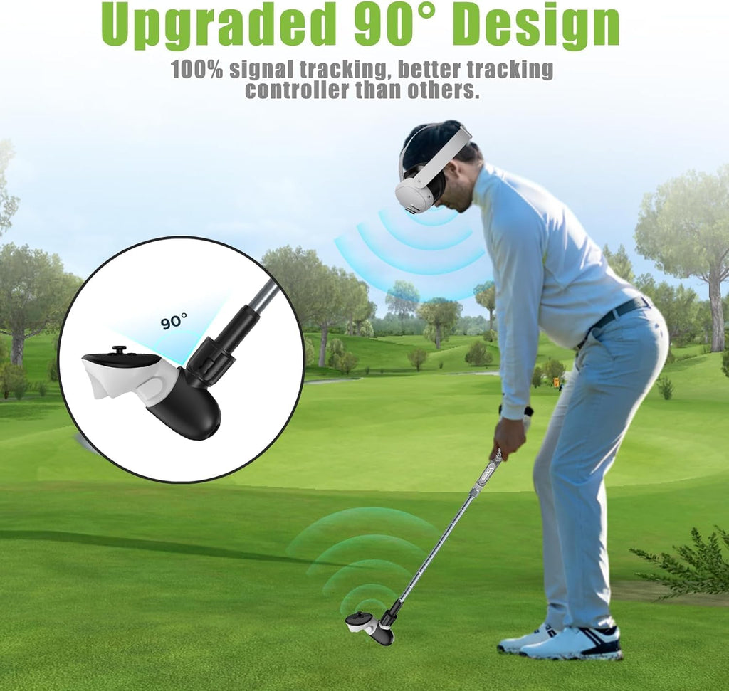 YOGES Adjustable Length VR Golf Club Handle for Meta Quest 3S/Quest 3/Oculus Quest 2, 90 Degree Virtual Reality Baseball Controller Attachment, Simulator Real Golf Game (ONLY for Right Controller)