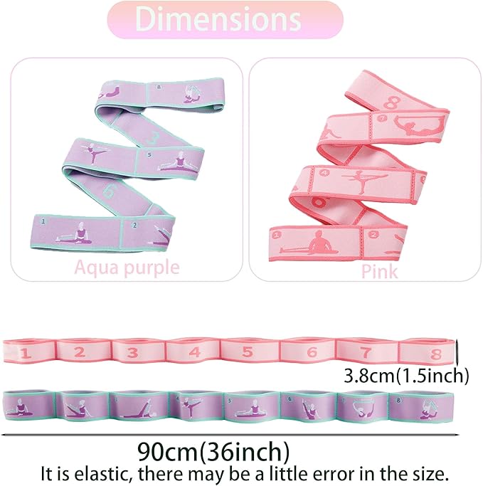 2pcs Stretch Strap for Kids,Elastic Yoga Stretching Strap with Loops, Multi-Loop Adjustable Exercise Stretching Bands，Stretching Resistance Ballet Bands for Dance, Latin, Gymnastics Exercis -8Loops-FlexoryFit