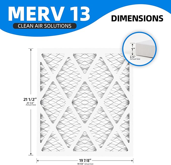 (12- Pack) 19 7/8x21 1/2x1 Furnace Air Filters, MPR 1900 & FPR 10, MERV 13 Pleated Air Filter (Actual Size: 19 7/8"x21 1/2"x3/4")