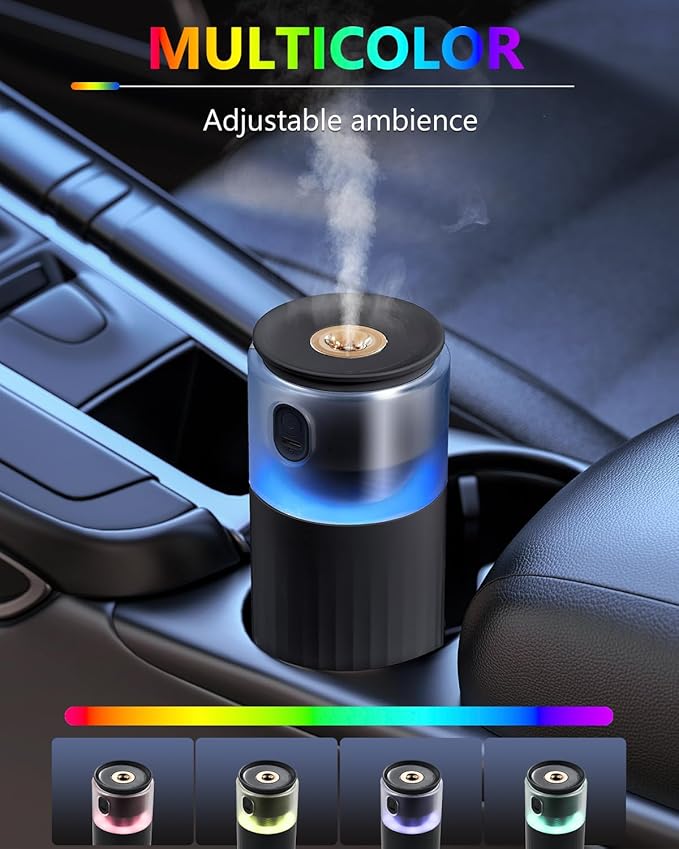 OATSBASF Portable Mini Humidifier, Small Cool Mist Car Humidifier with Night Light, 28dB Quiet Cool Mist Air Humidifier for Bedroom, Office, Plants, Dorm, 2 Mist Modes, Easy to Fill and Clean (Black)