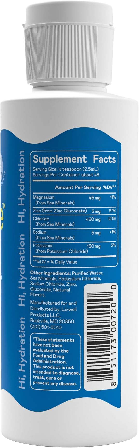 Hi-Lyte Low Sodium Electrolyte Supplement for Immune Support, Fasting and Rapid Hydration | 48 Servings | Magnesium, Potassium, Zinc | Unflavored Mineral Taste Drops-FlexoryFit