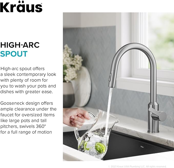 KRAUS Oletto Touchless Sensor Pull-Down Single Handle Kitchen Faucet in Spot-Free Stainless Steel, KSF-2830SFS