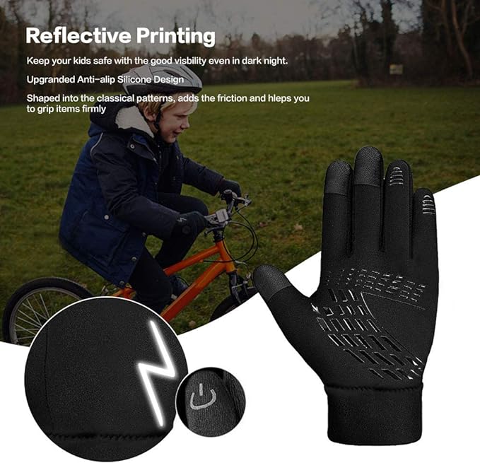 Kids Winter Gloves Back Water Repellent Touchscreen Warm Fleece Anti-slip for Boys Girls Teen 3-15 Years-FlexoryFit