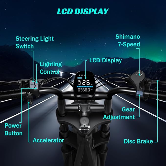 TST Electric Bike for Adults 1500W Peak 20" Fat Tire All-Terrain E-Bike 60/110 Miles 28MPH Electric Dirt Bike for Road Sand Mountain Snow - 48V 15/25AH Battery Powered Electric Motorcycle